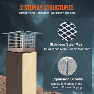 Tapa de Chimenea, 431.8x431.8mm, Cubierta de Chimenea de Acero Inoxidable 304, No Fácilmente Volcable & Accesorios Prácticos & Fácil Instalación, Se Ajusta a Cubiertas de Malla Fuera de Tejas de A...