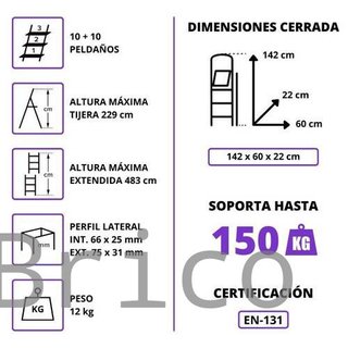 Escalera Telescópica Aluminio 5+5 Pestaña