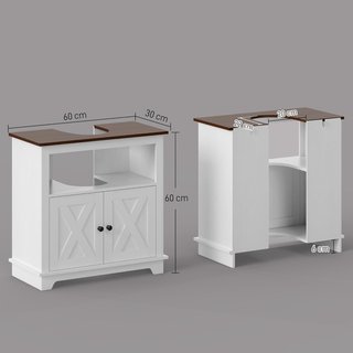 Mueble de Baño Bajo Lavabo con Armario de 2 Puertas y Estante Abierto, Mueble de Baño de Aglomerado, para Lavabos con o sin Columna, 60X30X60 Cm, Blanco y Color Nogal