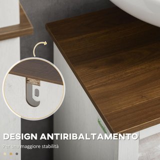 Mueble de Baño Bajo Lavabo con Armario de 2 Puertas y Estante Abierto, Mueble de Baño de Aglomerado, para Lavabos con o sin Columna, 60X30X60 Cm, Blanco y Color Nogal