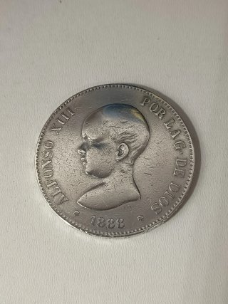 Moneda Plata 5 Pesetas Alfonso XIII 1888