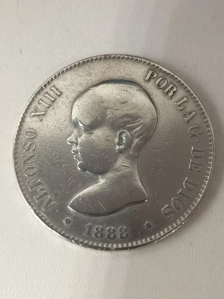 Moneda Plata 5 Pesetas Alfonso XIII 1888