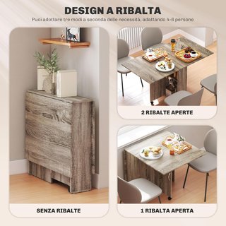 Mesa de Comedor Plegable, Mesa de Cocina con Alas para 6 Personas, Escritorio Plegable Ahorra Espacio con 2 Estantes Abiertos y Ruedas con Freno, para Sala de Estar, Oficina, 140X75X74Cm, Gris