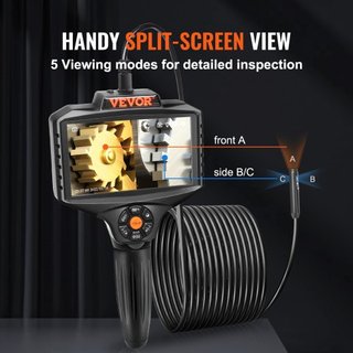 Cámara de Inspección de Triple Lente con Luz, Pantalla IPS de 12.7 cm, Borescopio Industrial, Zoom 8X, Pantalla Dividida 1080P HD, Cámara de Alcance con 10 Luces LED para Automoción, Fontanería (5m)