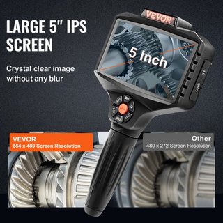 Cámara de Inspección de Triple Lente con Luz, Pantalla IPS de 12.7 cm, Borescopio Industrial, Zoom 8X, Pantalla Dividida 1080P HD, Cámara de Alcance con 10 Luces LED para Automoción, Fontanería (5m)