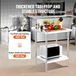 Tavolo da Lavoro in Acciaio Inox 24 x 30 x 36 Pollici, Tavolo Preparazione Alimenti Commerciale, Tavolo da Lavoro Pesante, Tavolo da Lavoro in Metallo Regolabile per Ristorante
