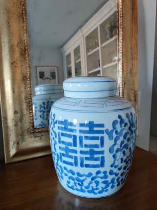 Tarro cerámica Jengibre Doble Felicidad Azul y Bla
