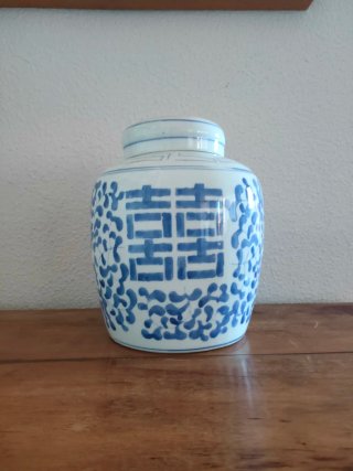 Tarro cerámica Jengibre Doble Felicidad Azul y Bla