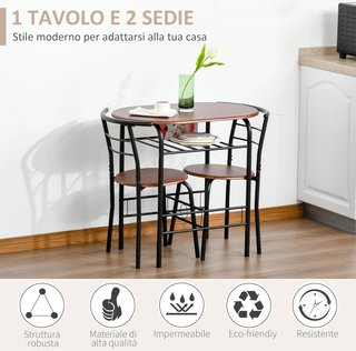 Conjunto de Mesa Moderna con 2 Sillas para Comedor, Set de 3 Piezas Muebles Ahorradores de Espacio para Cocina, Balcón, Restaurante o Bar, Marrón y Negro