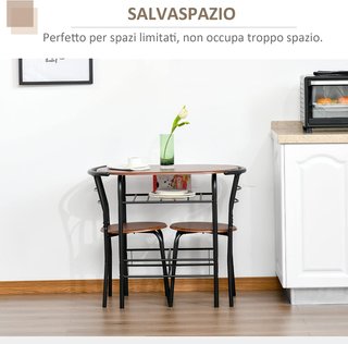 Conjunto de Mesa Moderna con 2 Sillas para Comedor, Set de 3 Piezas Muebles Ahorradores de Espacio para Cocina, Balcón, Restaurante o Bar, Marrón y Negro