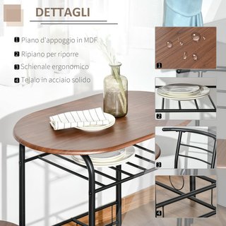 Conjunto de Mesa Moderna con 2 Sillas para Comedor, Set de 3 Piezas Muebles Ahorradores de Espacio para Cocina, Balcón, Restaurante o Bar, Marrón y Negro