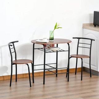 Conjunto de Mesa Moderna con 2 Sillas para Comedor, Set de 3 Piezas Muebles Ahorradores de Espacio para Cocina, Balcón, Restaurante o Bar, Marrón y Negro