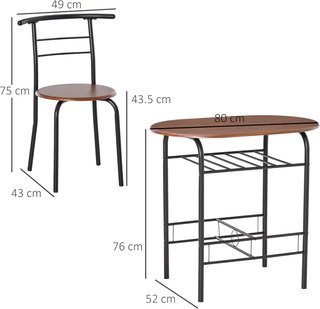 Conjunto de Mesa Moderna con 2 Sillas para Comedor, Set de 3 Piezas Muebles Ahorradores de Espacio para Cocina, Balcón, Restaurante o Bar, Marrón y Negro