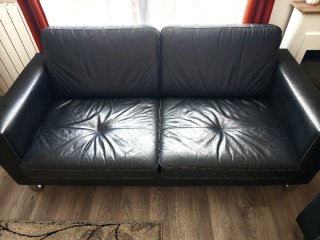 Sofá 3 plazas + sillón piel negro