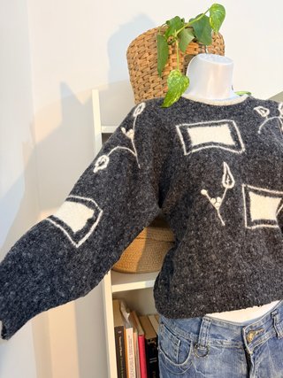 Jersey estampado geométrico lana y mohair -Vintage