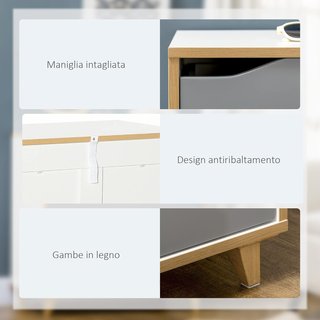 Cómoda de 3 Cajones en Aglomerado y MDF para Dormitorio y Sala de Estar, 75X42X75 Cm, Blanca, Gris y Marrón