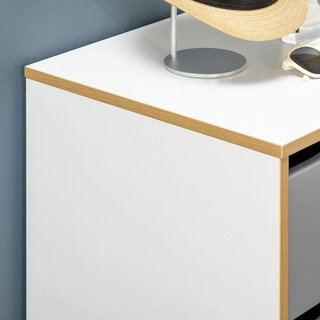 Cómoda de 3 Cajones en Aglomerado y MDF para Dormitorio y Sala de Estar, 75X42X75 Cm, Blanca, Gris y Marrón