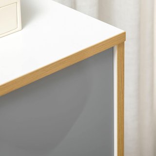 Cómoda de 3 Cajones en Aglomerado y MDF para Dormitorio y Sala de Estar, 75X42X75 Cm, Blanca, Gris y Marrón