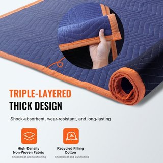 Coperte per Trasloco, 203.2 x 182.9 cm, Peso 15.9 kg/dz, 12 Pacchetti, Coperta da Imballo Professionale in Tessuto Non Tessuto e Cotone Riciclato, Cuscini per Trasloco ad Alta Resistenza per Protezione...