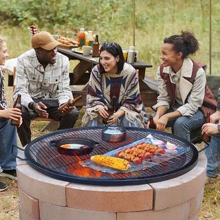 X-Marks Parrilla de Fuego, Parrilla de Cocina Redonda, Rejilla de Barbacoa de Acero de Alta Resistencia con Mango y Soporte en X, Utensilios de Cocina Portátiles para Fiestas y Reuniones al Aire L...