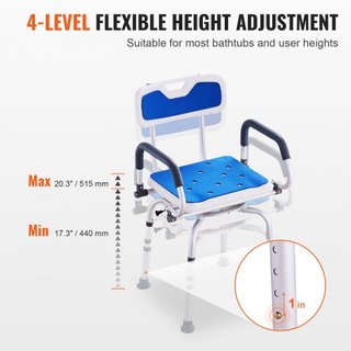 Silla de Ducha Giratoria 360 Grados, Asiento de Ducha Ajustable con Brazos Pivotantes para Duchas o Bañeras, Silla de Ducha Rotativa Antideslizante para Ancianos, Discapacitados o Lesionados, Capa...
