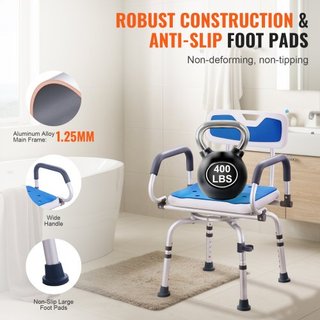 Silla de Ducha Giratoria 360 Grados, Asiento de Ducha Ajustable con Brazos Pivotantes para Duchas o Bañeras, Silla de Ducha Rotativa Antideslizante para Ancianos, Discapacitados o Lesionados, Capa...