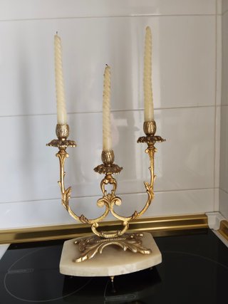 Reloj y Candelabros Bronce Antiguos. Sirenita.