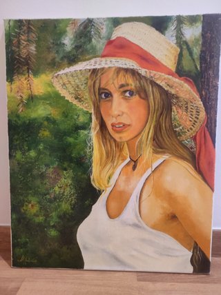 Cuadro al óleo Chica con sombrero