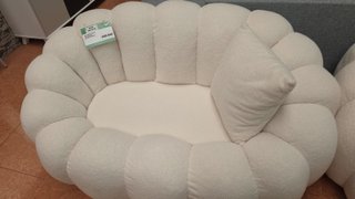 Sofá de tela beige/blanco