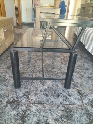 Mesa elevable comedor cristal y metal