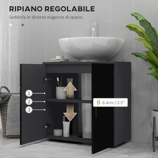 Mueble de Baño Bajo Lavabo con Armario de 2 Puertas, Mueble Bajo Lavabo de Pie en Madera con Estante Regulable, para Lavabos Con o Sin Columna, 60X30X60Cm, Negro