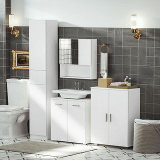 Mueble Bajo Lavabo de 2 Puertas, Armario Ahorrador de Espacio para Lavabo en Madera con Estante Regulable, Blanco Brillante