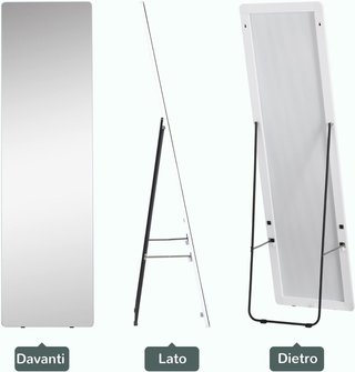 Espejo de Suelo y Pared con Estructura de Aluminio, Espejo para Dormitorio, Entrada y Baño, 45X37X158.5Cm