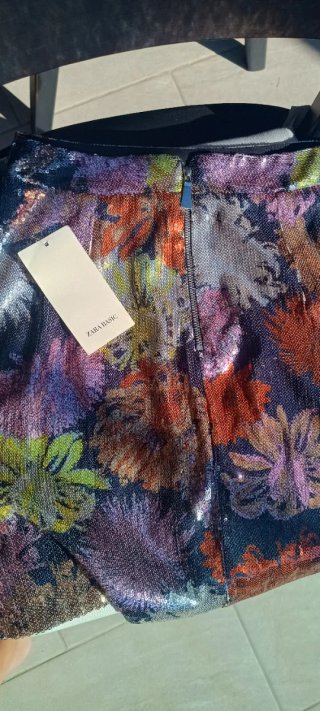 Falda lentejuelas flores multicolor