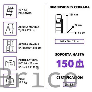 Escalera Telescópica Aluminio 6+6 Pestaña