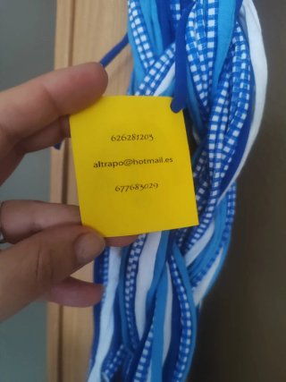 Artesanal Bufanda/Collar Al Trapo Tiras Azul y Bla