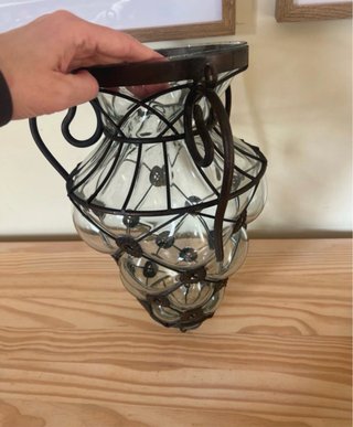 Lámpara colgante de cristal y forja