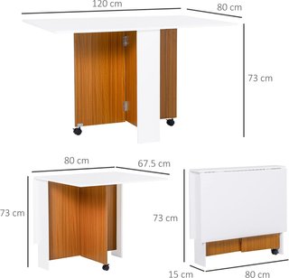 Mesa de Comedor Extensible, Diseño Moderno, Mesa Plegable Ahorra Espacio con Ruedas 120 × 80 × 73Cm