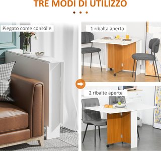 Mesa de Comedor Extensible, Diseño Moderno, Mesa Plegable Ahorra Espacio con Ruedas 120 × 80 × 73Cm