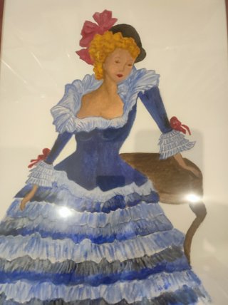 Cuadro al óleo mujer vestido azul