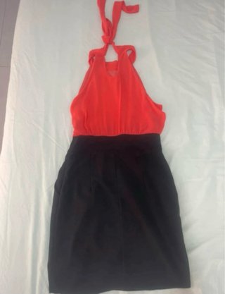 Abito corto donna nero e corallo