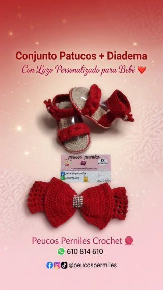Conjunto crochet bebé: patucos y diadema
