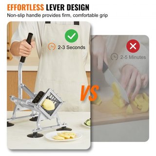 Cortadora de Verduras Comercial, Cortadora de Frutas de 1/4"+3/8"+1/2", Máquina Cortadora de Verduras de Acero Inoxidable y Aleación de Aluminio, Cortadora Manual con Pies Antideslizantes, para Rá...