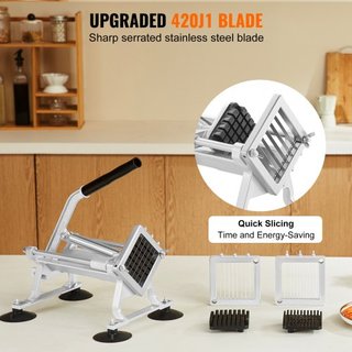 Cortadora de Verduras Comercial, Cortadora de Frutas de 1/4"+3/8"+1/2", Máquina Cortadora de Verduras de Acero Inoxidable y Aleación de Aluminio, Cortadora Manual con Pies Antideslizantes, para Rá...