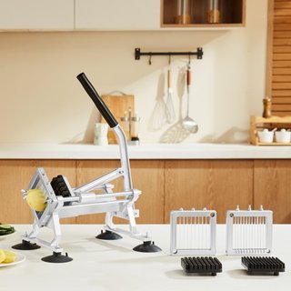 Cortadora de Verduras Comercial, Cortadora de Frutas de 1/4"+3/8"+1/2", Máquina Cortadora de Verduras de Acero Inoxidable y Aleación de Aluminio, Cortadora Manual con Pies Antideslizantes, para Rá...