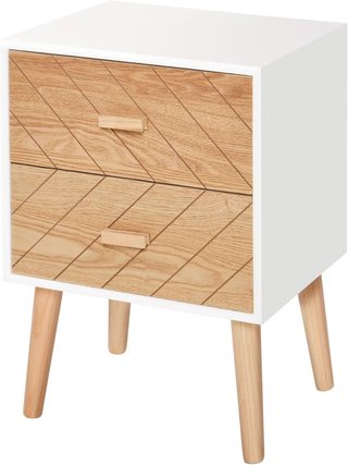 Mesita de Noche Diseño Moderno 2 Cajones Amplia Superficie, Madera, 40X30X55.5 Cm