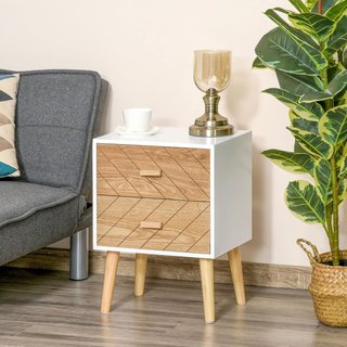 Mesita de Noche Diseño Moderno 2 Cajones Amplia Superficie, Madera, 40X30X55.5 Cm