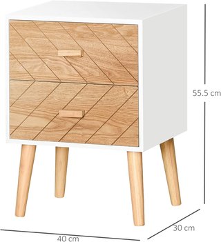 Mesita de Noche Diseño Moderno 2 Cajones Amplia Superficie, Madera, 40X30X55.5 Cm