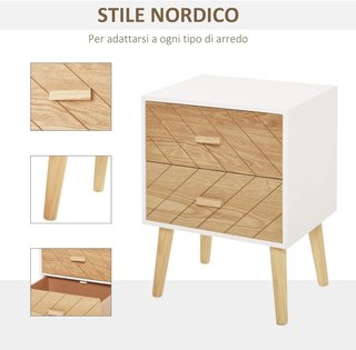 Mesita de Noche Diseño Moderno 2 Cajones Amplia Superficie, Madera, 40X30X55.5 Cm