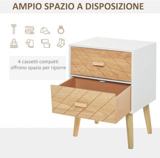 Mesita de Noche Diseño Moderno 2 Cajones Amplia Superficie, Madera, 40X30X55.5 Cm